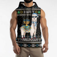 Happy Hanukkah Llama Sleeveless Hoodie Funny Menorah for Jewish Holiday - Wonder Print Shop