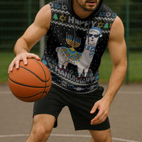 Happy Hanukkah Llama Sleeveless Hoodie Funny Menorah for Jewish Holiday - Wonder Print Shop