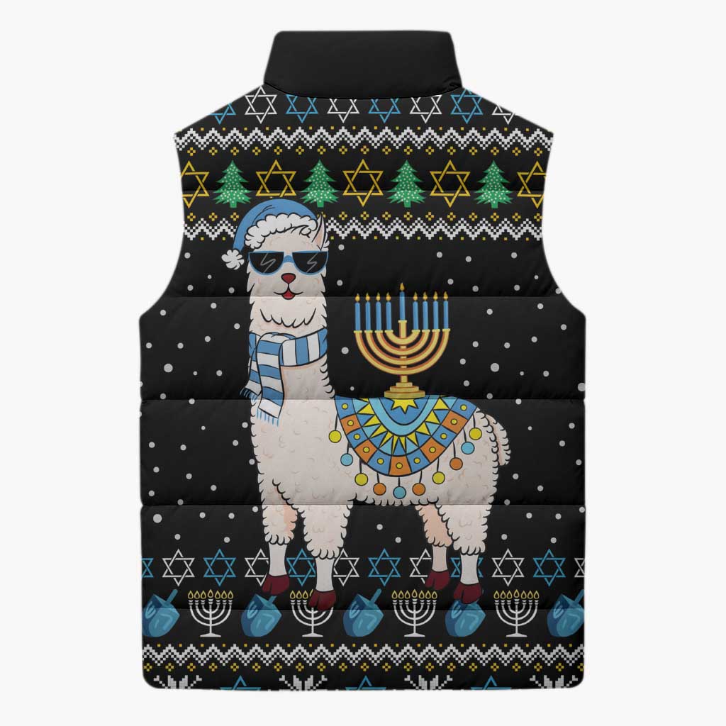 Happy Hanukkah Llama Sleeveless Puffer Jacket Funny Menorah for Jewish Holiday - Wonder Print Shop