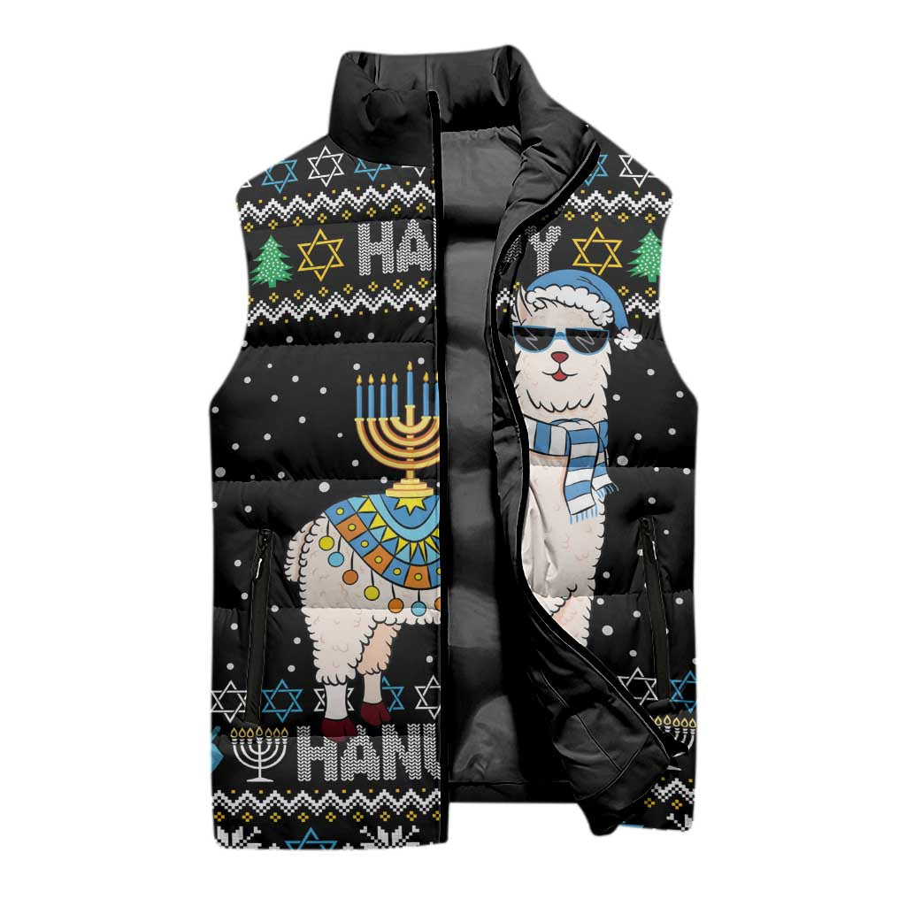 Happy Hanukkah Llama Sleeveless Puffer Jacket Funny Menorah for Jewish Holiday - Wonder Print Shop