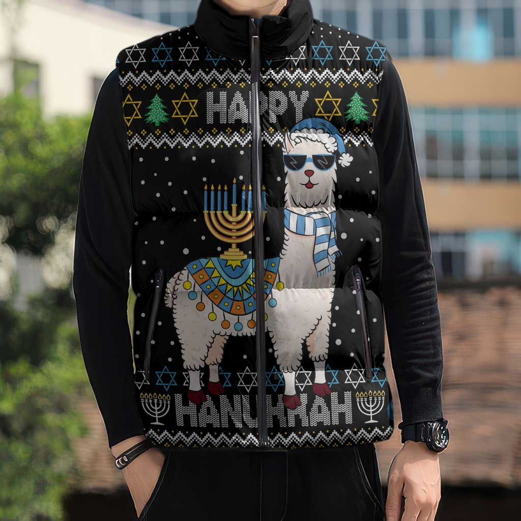 Happy Hanukkah Llama Sleeveless Puffer Jacket Funny Menorah for Jewish Holiday - Wonder Print Shop