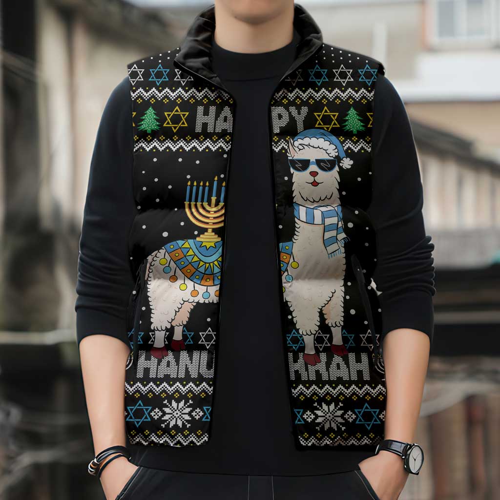 Happy Hanukkah Llama Sleeveless Puffer Jacket Funny Menorah for Jewish Holiday - Wonder Print Shop