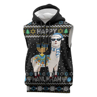Happy Hanukkah Llama Sleeveless Zip Hoodie Funny Menorah for Jewish Holiday - Wonder Print Shop