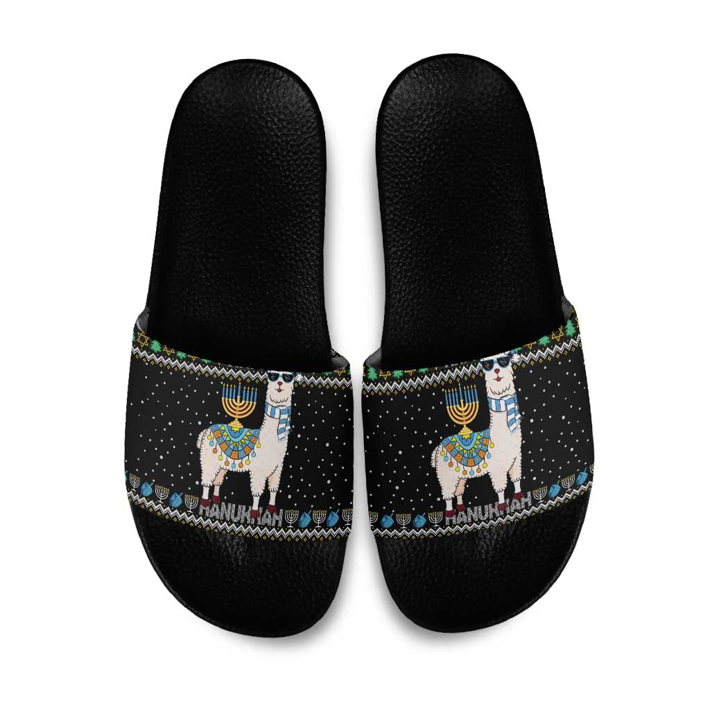 Happy Hanukkah Llama Slide Sandals Funny Menorah for Jewish Holiday - Wonder Print Shop
