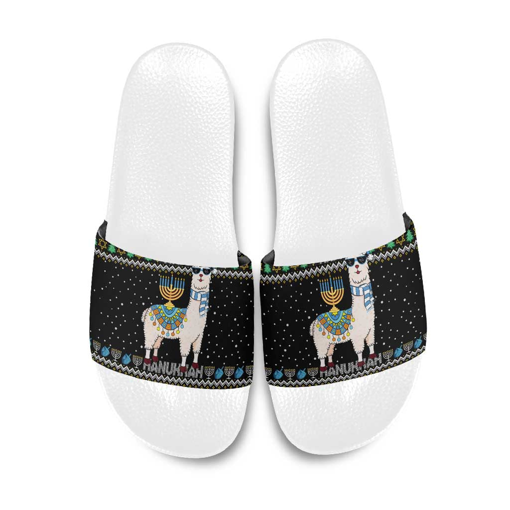 Happy Hanukkah Llama Slide Sandals Funny Menorah for Jewish Holiday - Wonder Print Shop