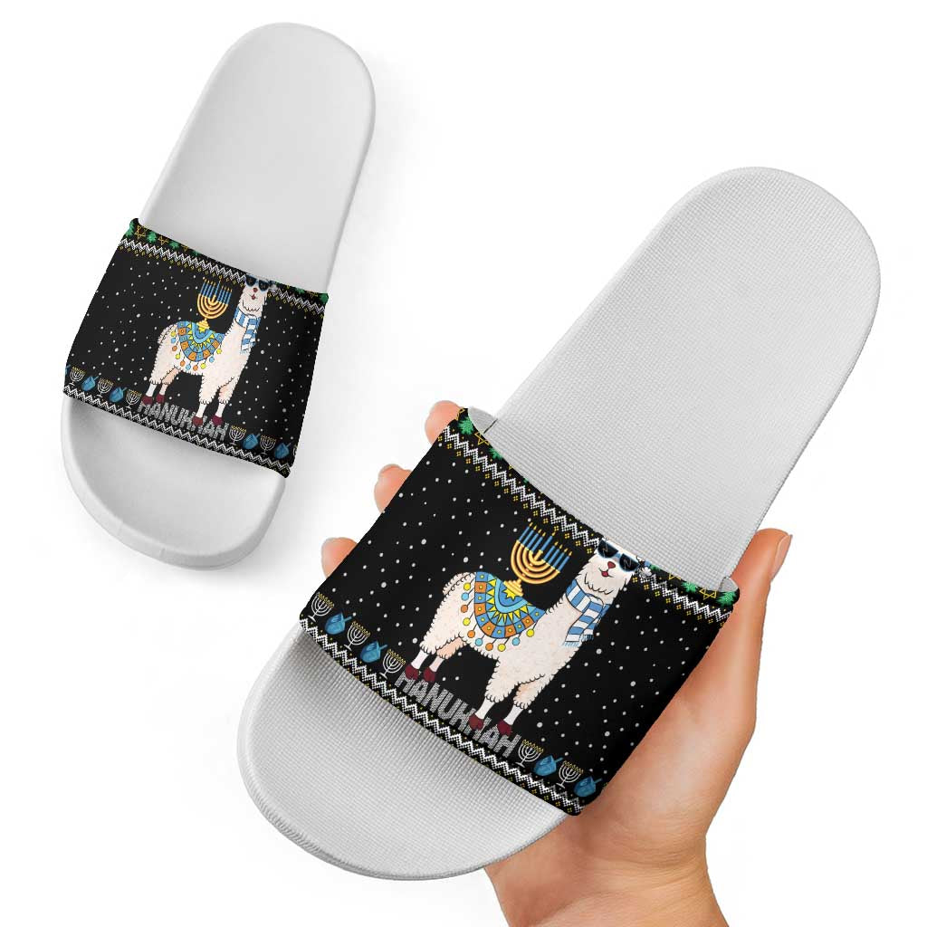 Happy Hanukkah Llama Slide Sandals Funny Menorah for Jewish Holiday - Wonder Print Shop