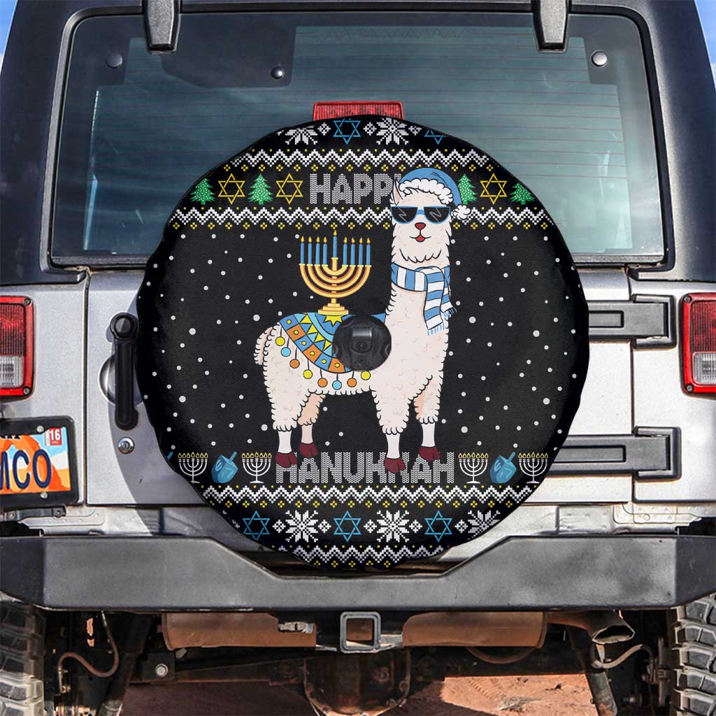 Happy Hanukkah Llama Spare Tire Cover Funny Menorah for Jewish Holiday - Wonder Print Shop