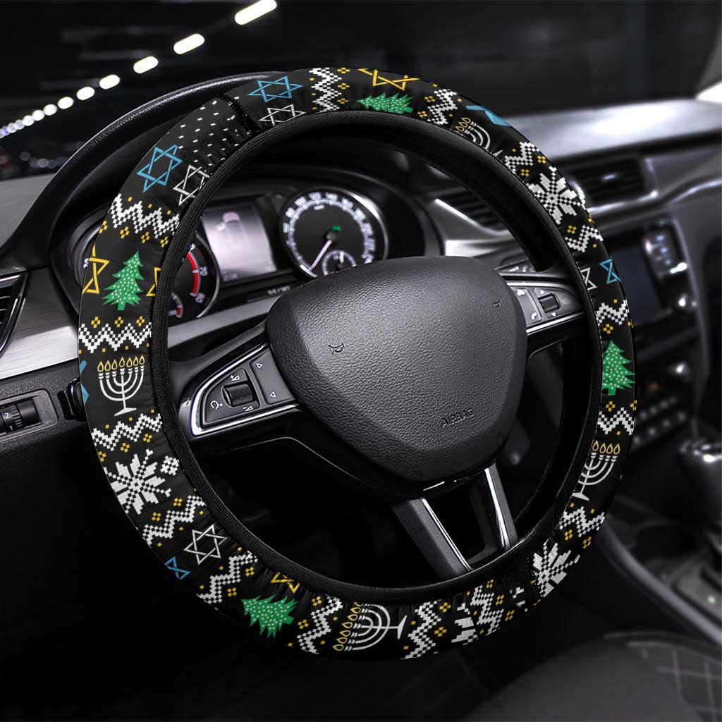 Happy Hanukkah Llama Steering Wheel Cover Funny Menorah for Jewish Holiday - Wonder Print Shop
