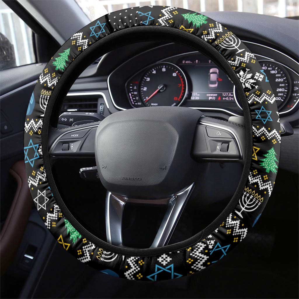 Happy Hanukkah Llama Steering Wheel Cover Funny Menorah for Jewish Holiday - Wonder Print Shop