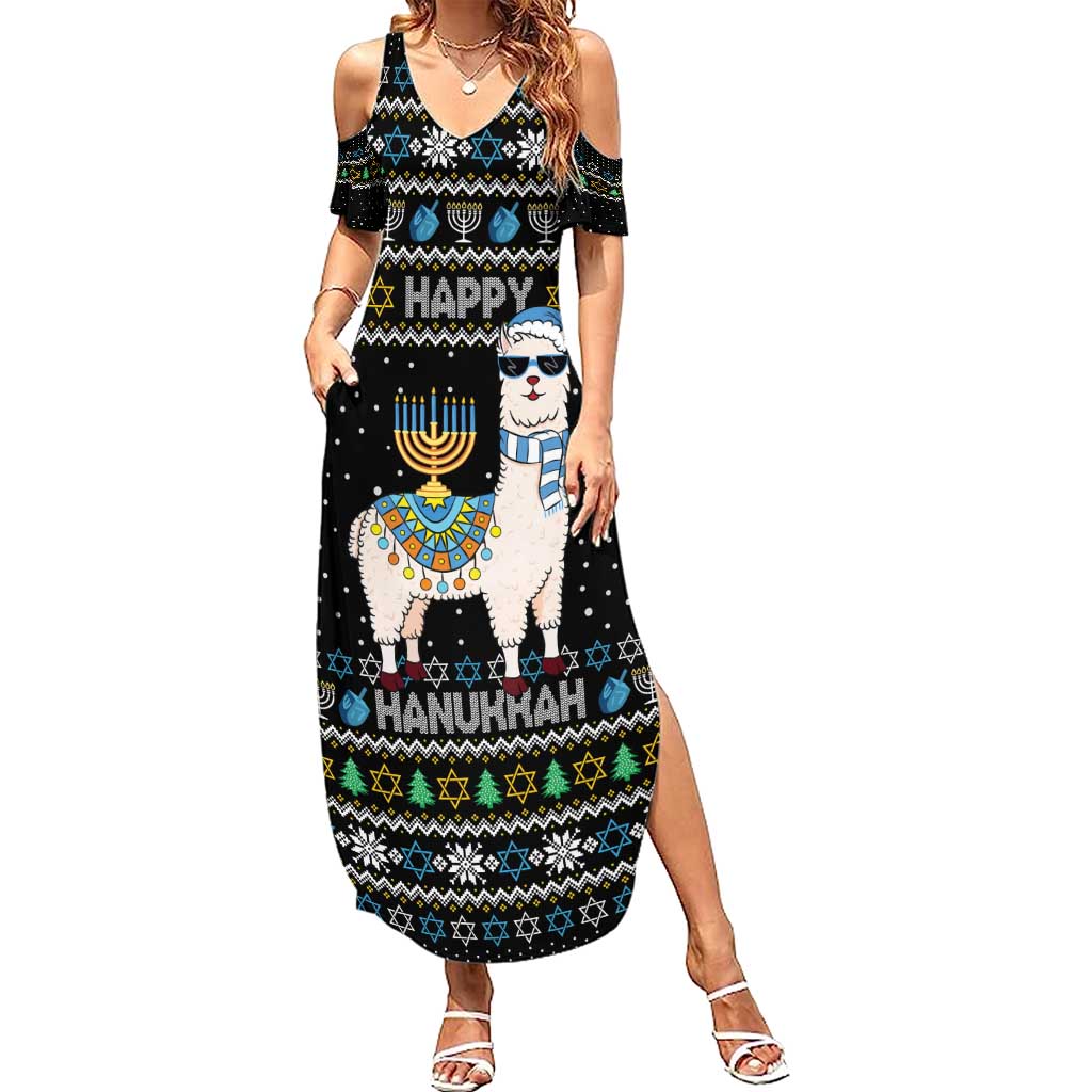 Happy Hanukkah Llama Summer Maxi Dress Funny Menorah for Jewish Holiday - Wonder Print Shop