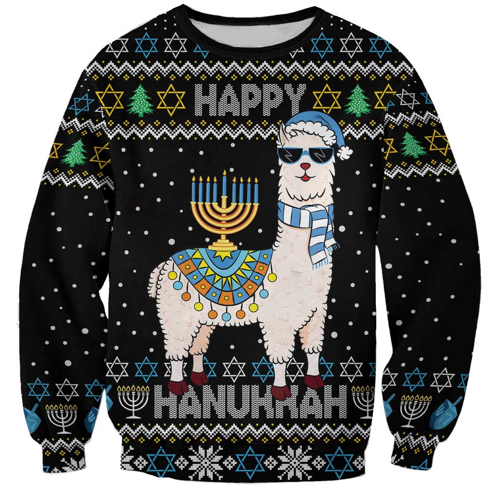 Happy Hanukkah Llama Sweatshirt Funny Menorah for Jewish Holiday - Wonder Print Shop