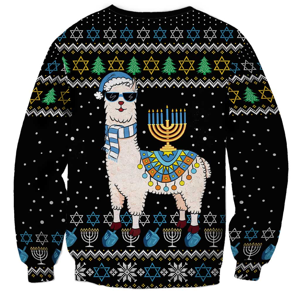 Happy Hanukkah Llama Sweatshirt Funny Menorah for Jewish Holiday - Wonder Print Shop