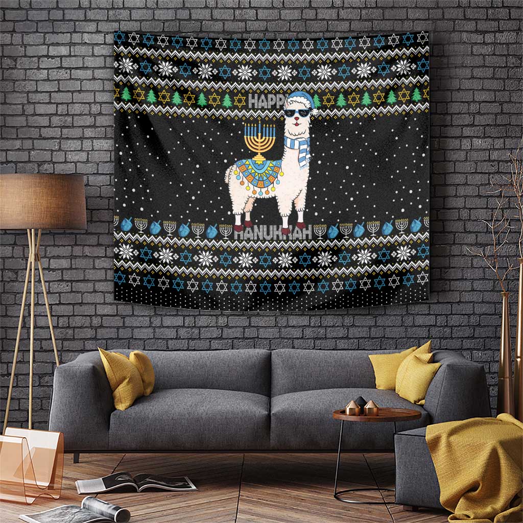 Happy Hanukkah Llama Tapestry Funny Menorah for Jewish Holiday - Wonder Print Shop