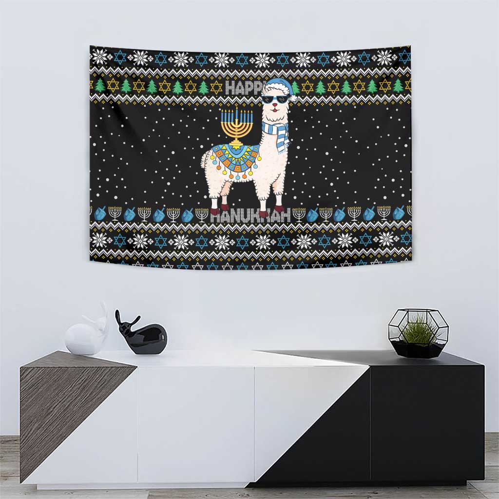 Happy Hanukkah Llama Tapestry Funny Menorah for Jewish Holiday - Wonder Print Shop