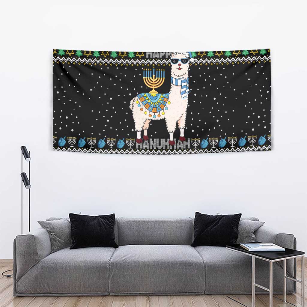 Happy Hanukkah Llama Tapestry Funny Menorah for Jewish Holiday - Wonder Print Shop