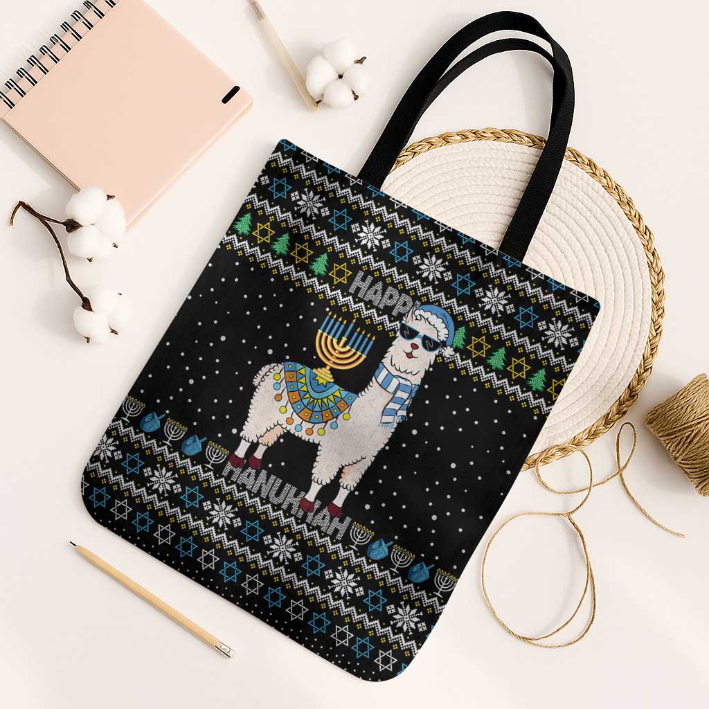 Happy Hanukkah Llama Tote Bag Funny Menorah for Jewish Holiday - Wonder Print Shop