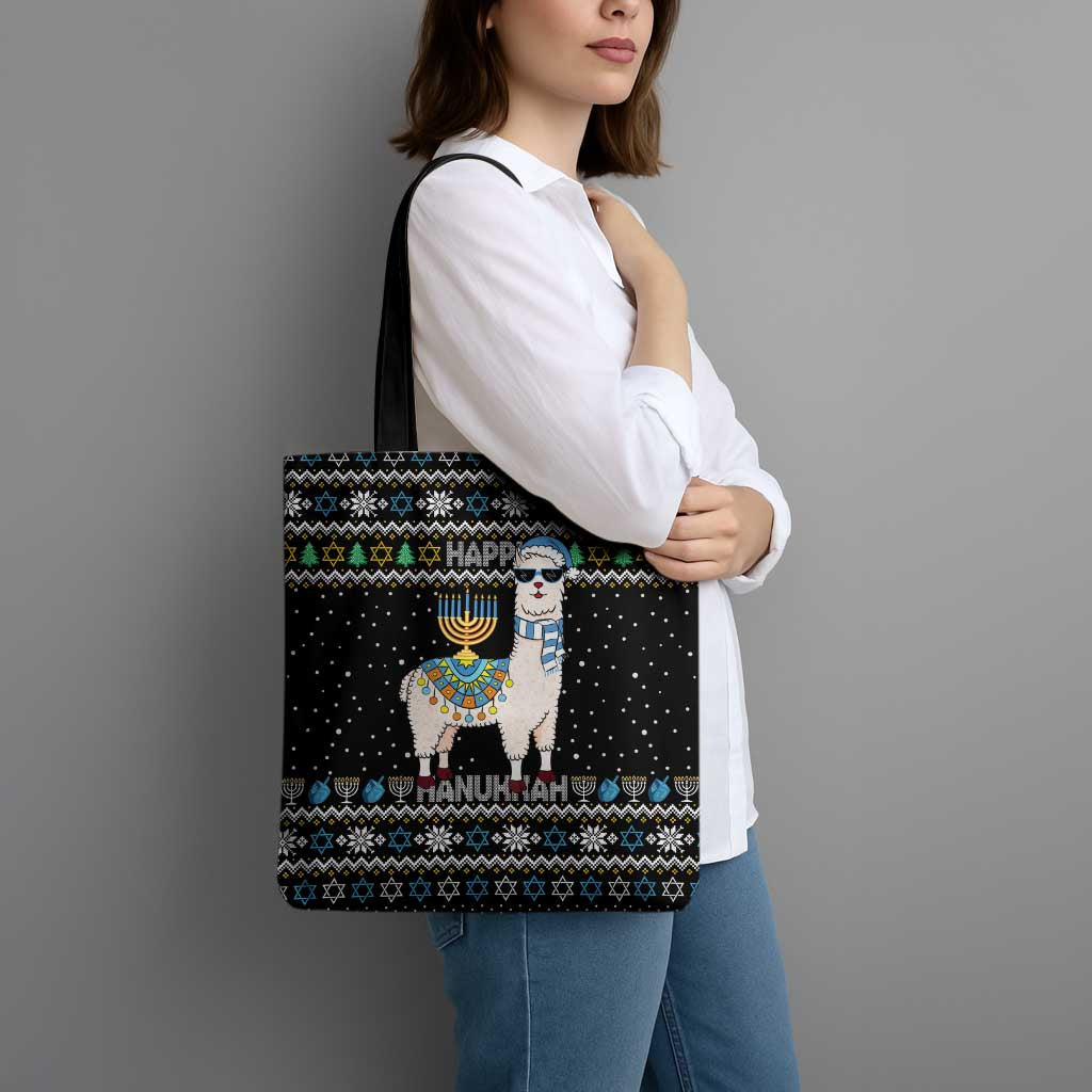 Happy Hanukkah Llama Tote Bag Funny Menorah for Jewish Holiday - Wonder Print Shop