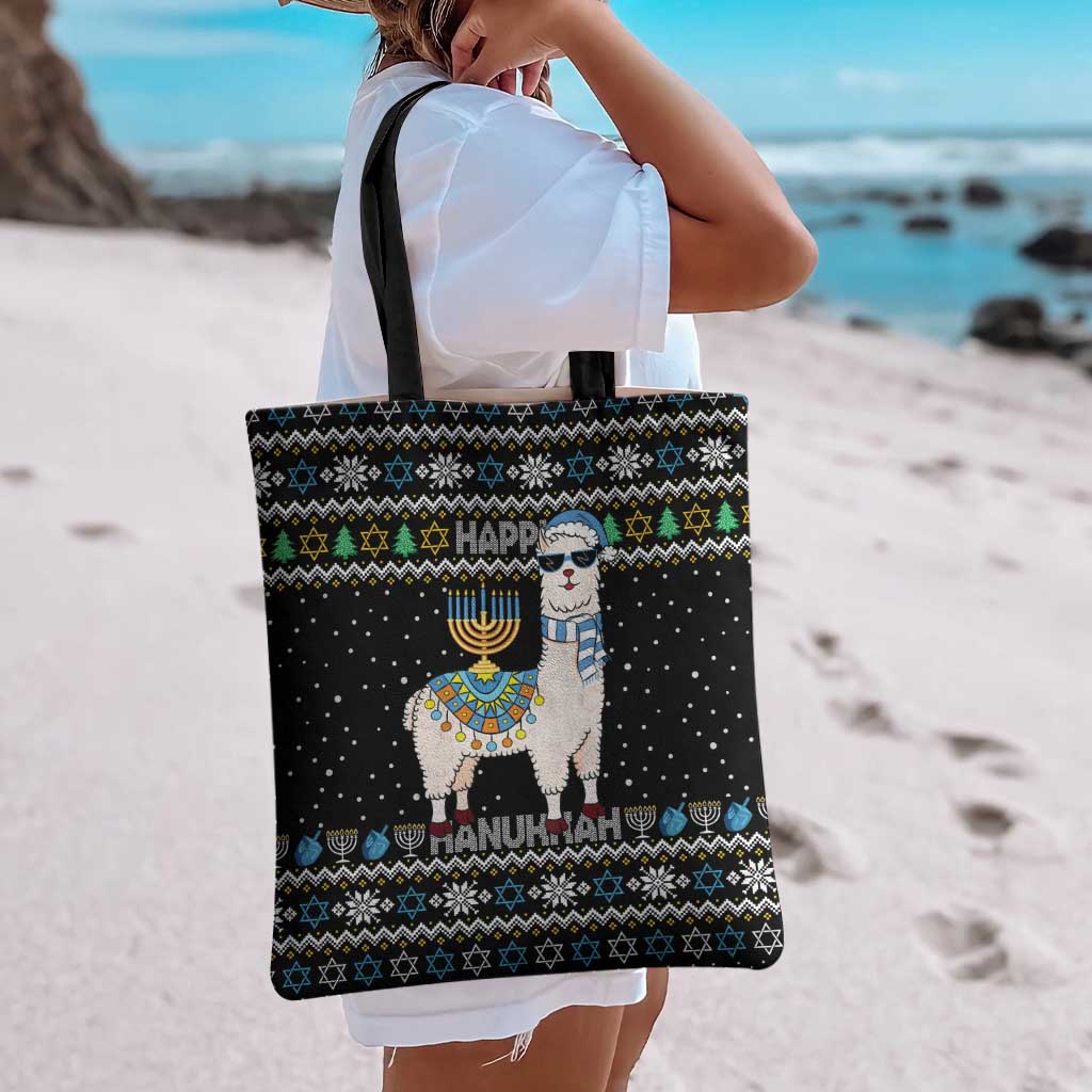 Happy Hanukkah Llama Tote Bag Funny Menorah for Jewish Holiday - Wonder Print Shop