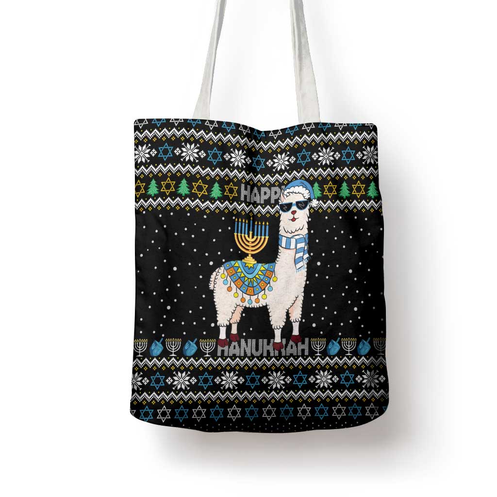 Happy Hanukkah Llama Tote Bag Funny Menorah for Jewish Holiday - Wonder Print Shop