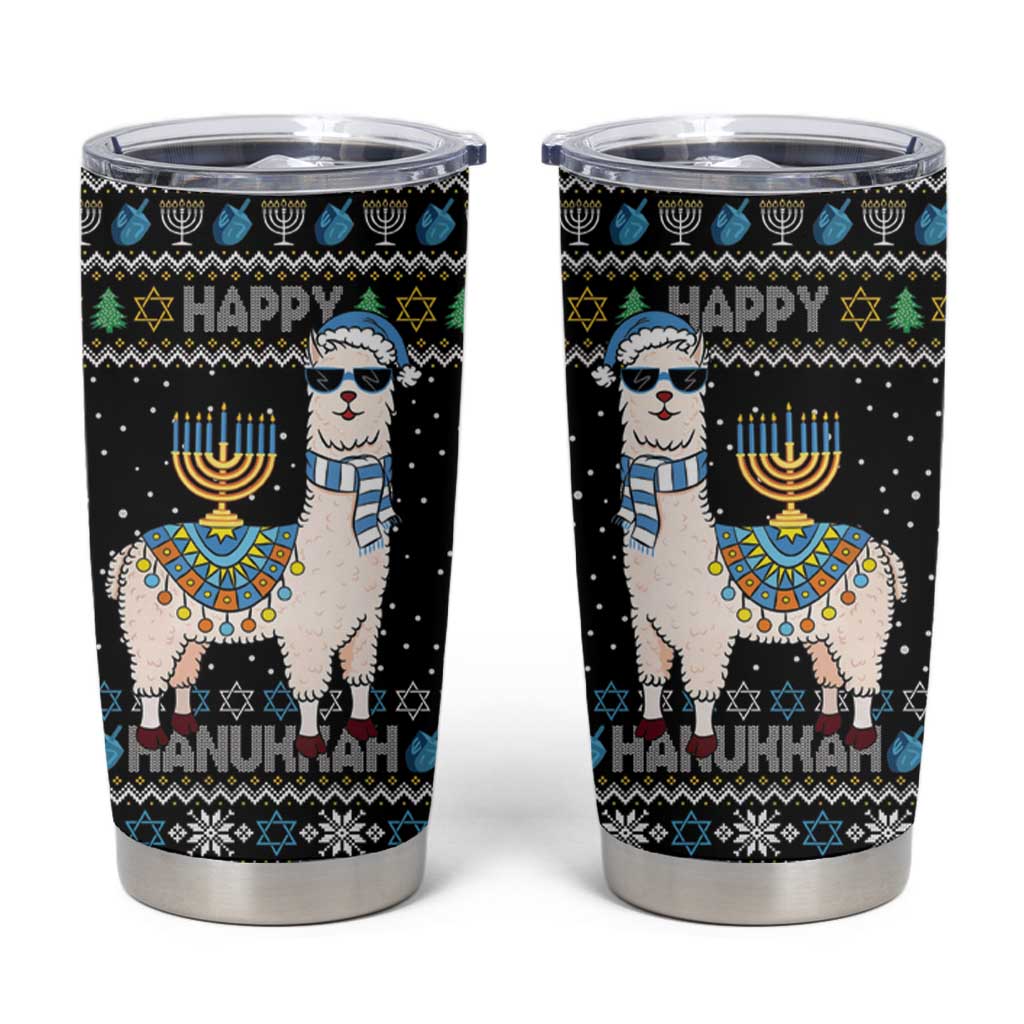 Happy Hanukkah Llama Tumbler Cup Funny Menorah for Jewish Holiday - Wonder Print Shop