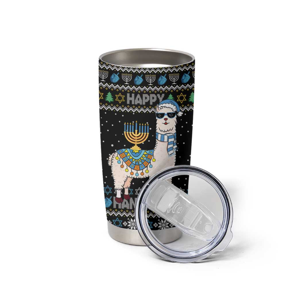 Happy Hanukkah Llama Tumbler Cup Funny Menorah for Jewish Holiday - Wonder Print Shop