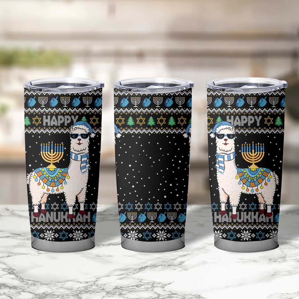 Happy Hanukkah Llama Tumbler Cup Funny Menorah for Jewish Holiday - Wonder Print Shop