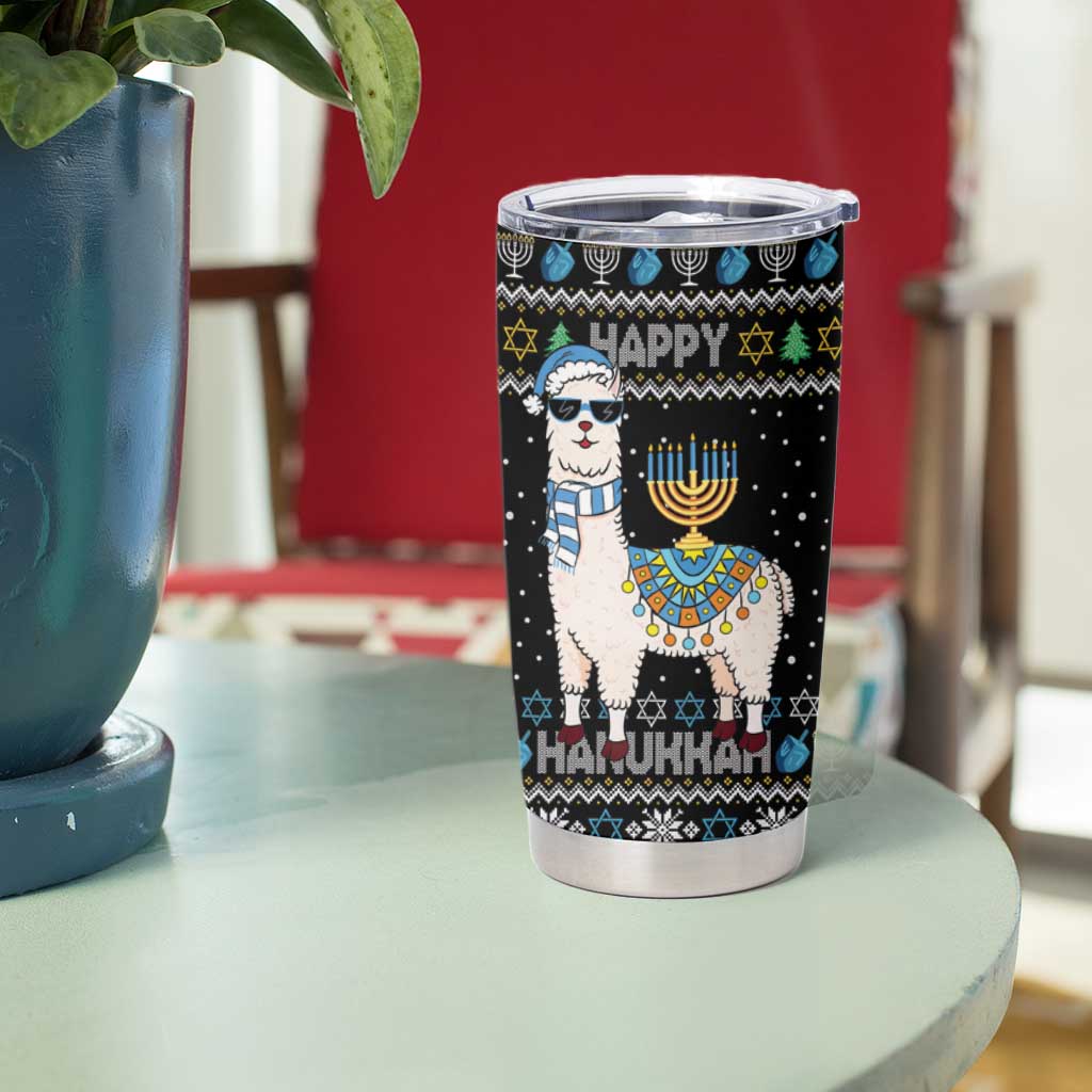 Happy Hanukkah Llama Tumbler Cup Funny Menorah for Jewish Holiday - Wonder Print Shop