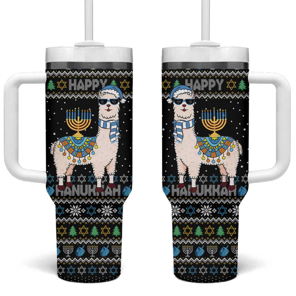 Happy Hanukkah Llama Tumbler With Handle Funny Menorah for Jewish Holiday - Wonder Print Shop