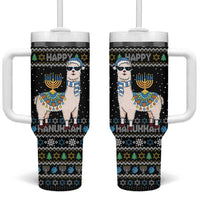 Happy Hanukkah Llama Tumbler With Handle Funny Menorah for Jewish Holiday - Wonder Print Shop