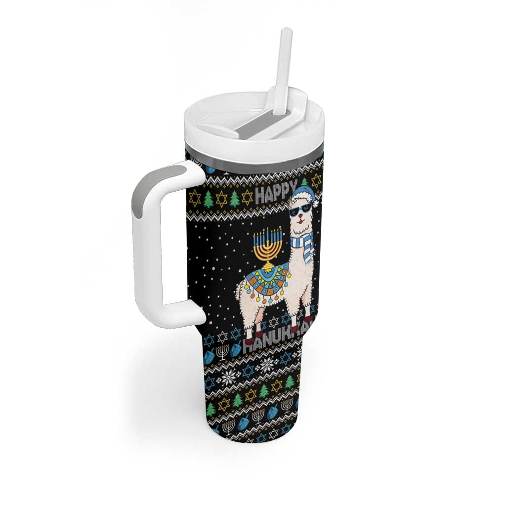 Happy Hanukkah Llama Tumbler With Handle Funny Menorah for Jewish Holiday - Wonder Print Shop