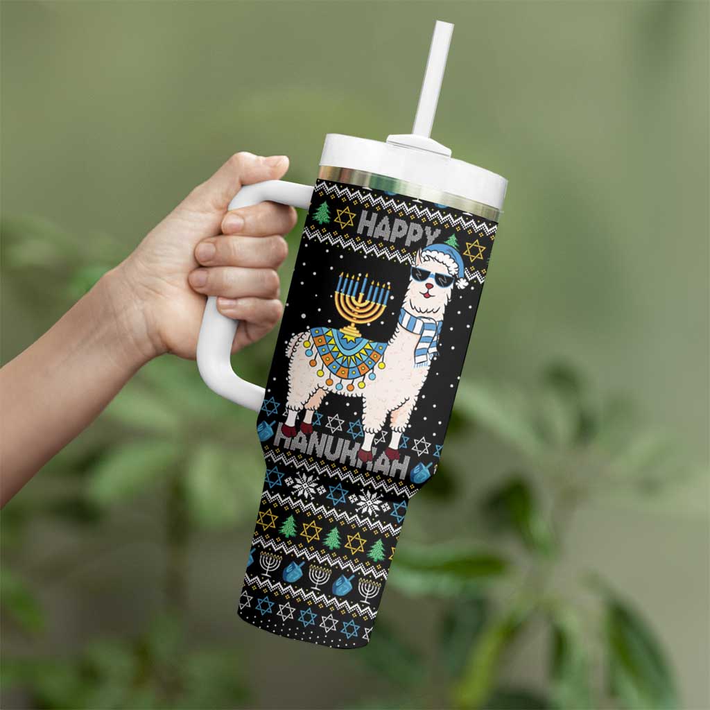 Happy Hanukkah Llama Tumbler With Handle Funny Menorah for Jewish Holiday - Wonder Print Shop