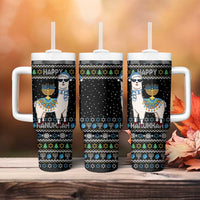 Happy Hanukkah Llama Tumbler With Handle Funny Menorah for Jewish Holiday - Wonder Print Shop