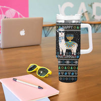 Happy Hanukkah Llama Tumbler With Handle Funny Menorah for Jewish Holiday - Wonder Print Shop