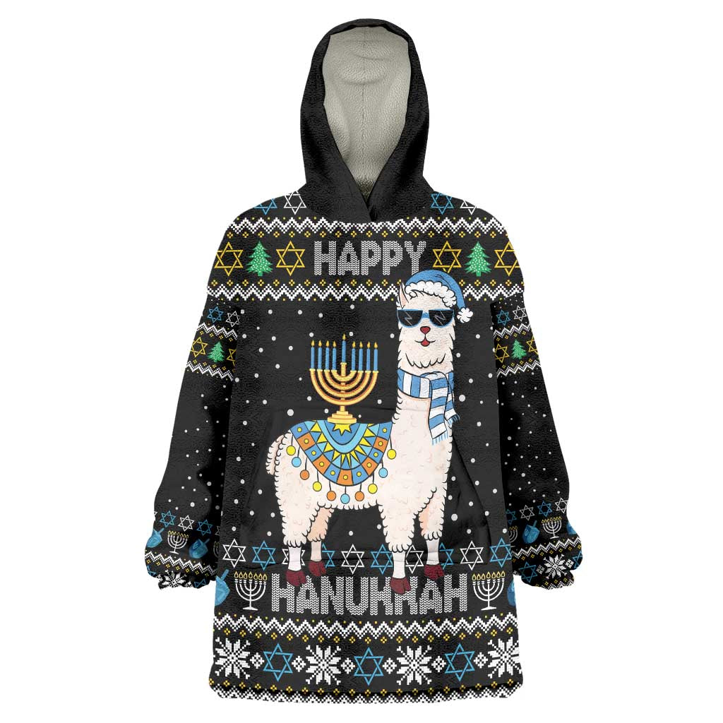 Happy Hanukkah Llama Wearable Blanket Hoodie Funny Menorah for Jewish Holiday - Wonder Print Shop