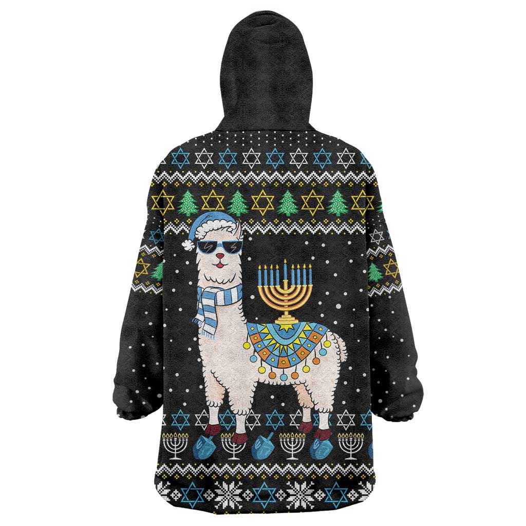 Happy Hanukkah Llama Wearable Blanket Hoodie Funny Menorah for Jewish Holiday - Wonder Print Shop