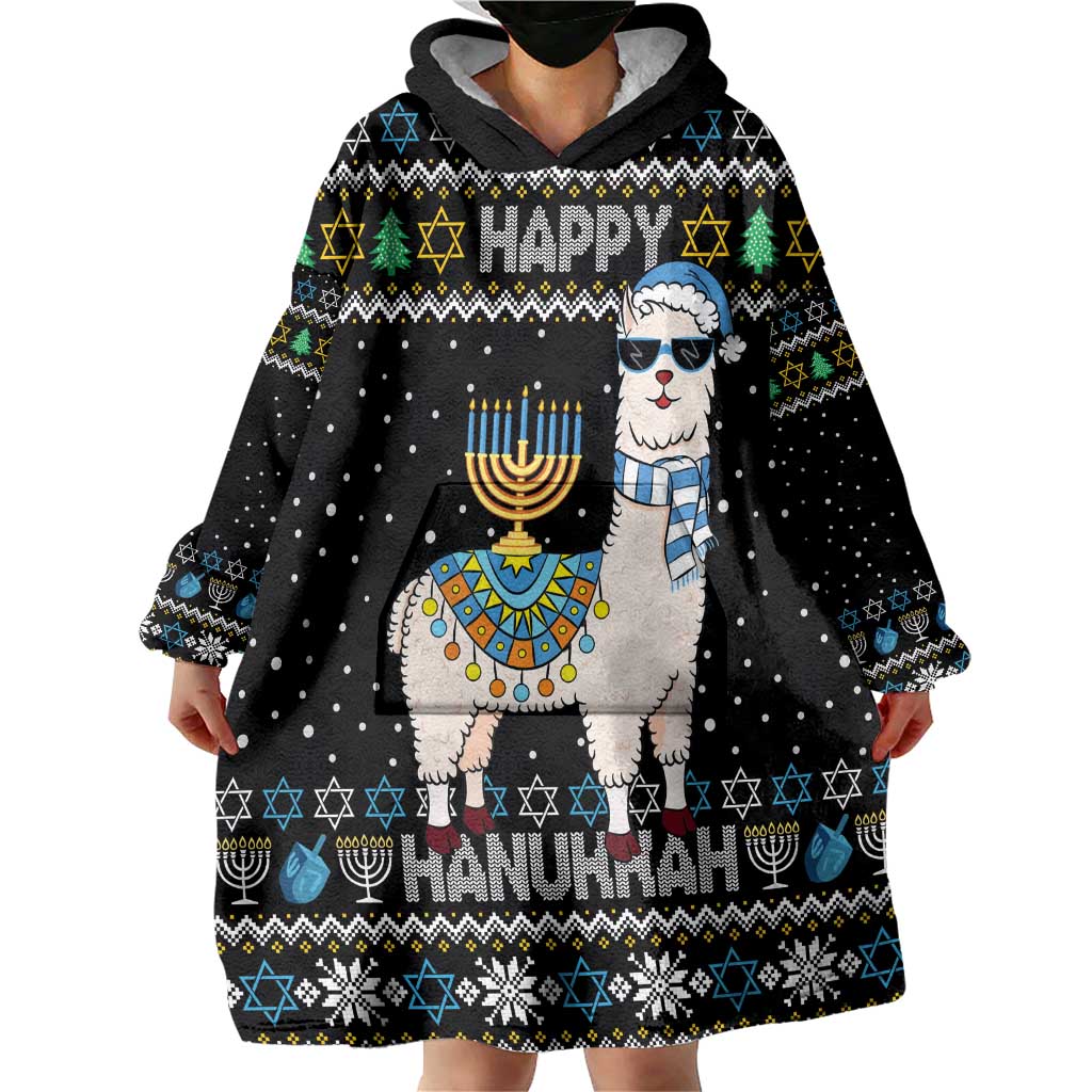 Happy Hanukkah Llama Wearable Blanket Hoodie Funny Menorah for Jewish Holiday - Wonder Print Shop