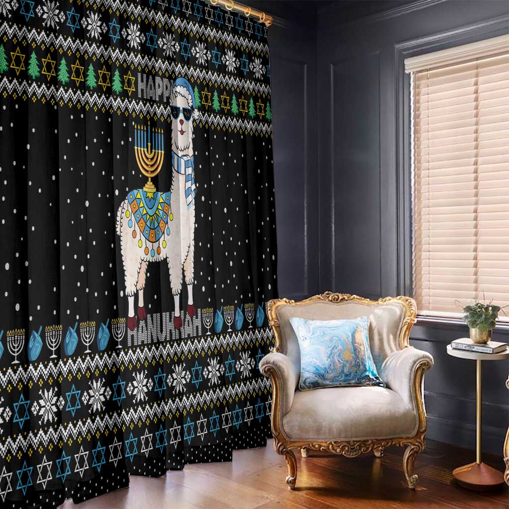 Happy Hanukkah Llama Window Curtain Funny Menorah for Jewish Holiday - Wonder Print Shop