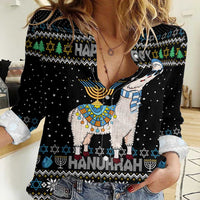 Happy Hanukkah Llama Women Casual Shirt Funny Menorah for Jewish Holiday - Wonder Print Shop
