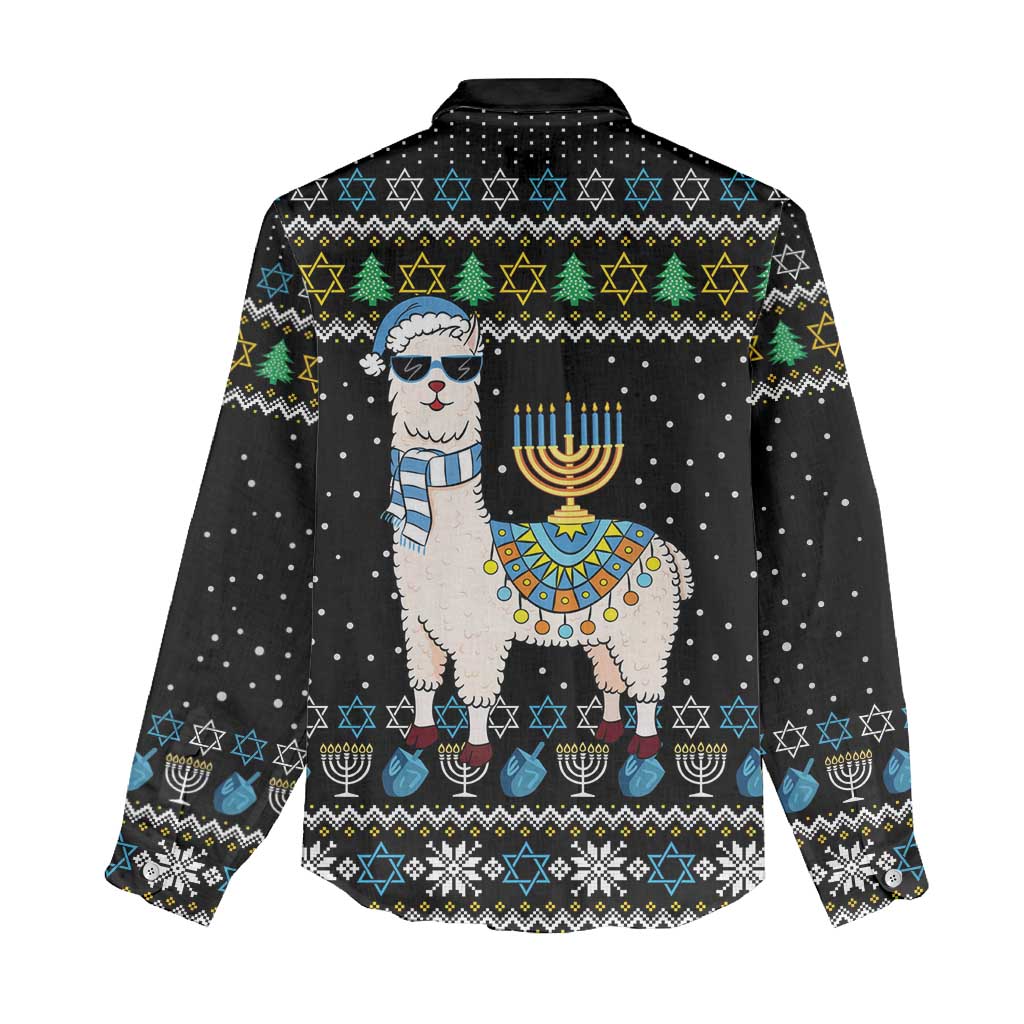 Happy Hanukkah Llama Women Casual Shirt Funny Menorah for Jewish Holiday - Wonder Print Shop