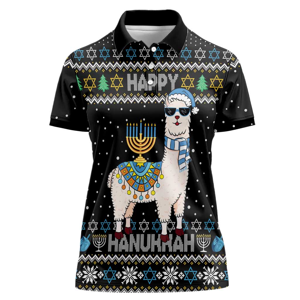 Happy Hanukkah Llama Women Polo Shirt Funny Menorah for Jewish Holiday - Wonder Print Shop