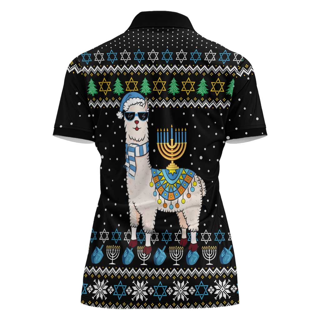 Happy Hanukkah Llama Women Polo Shirt Funny Menorah for Jewish Holiday - Wonder Print Shop