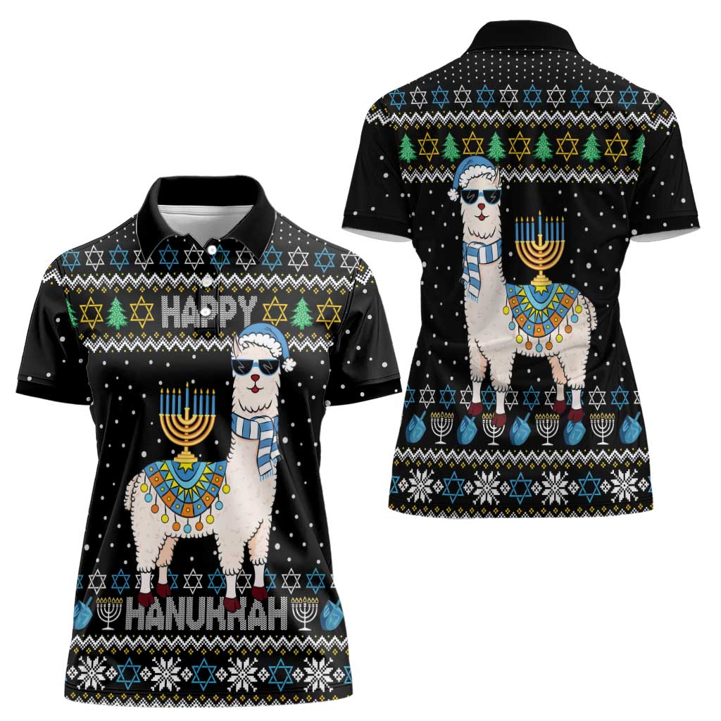 Happy Hanukkah Llama Women Polo Shirt Funny Menorah for Jewish Holiday - Wonder Print Shop
