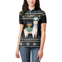 Happy Hanukkah Llama Women Polo Shirt Funny Menorah for Jewish Holiday - Wonder Print Shop