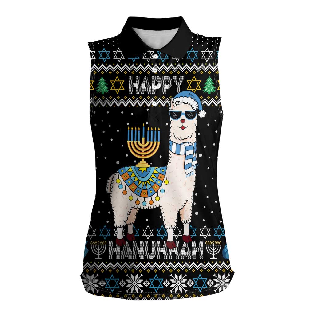 Happy Hanukkah Llama Women Sleeveless Polo Shirt Funny Menorah for Jewish Holiday - Wonder Print Shop