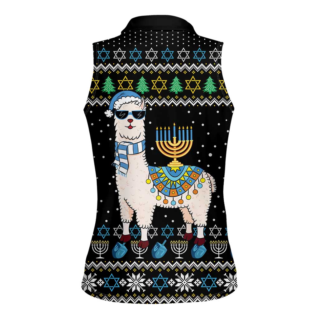 Happy Hanukkah Llama Women Sleeveless Polo Shirt Funny Menorah for Jewish Holiday - Wonder Print Shop