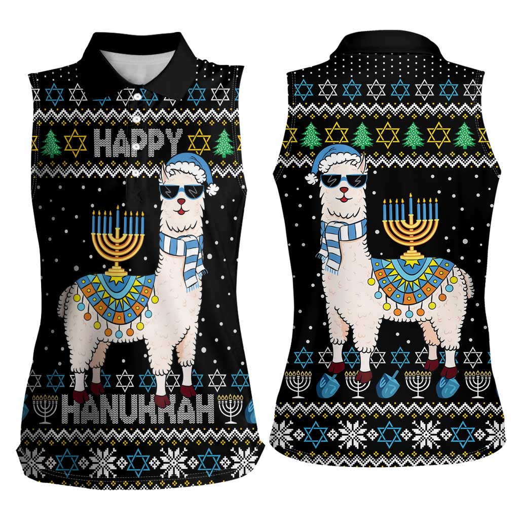 Happy Hanukkah Llama Women Sleeveless Polo Shirt Funny Menorah for Jewish Holiday - Wonder Print Shop