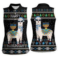 Happy Hanukkah Llama Women Sleeveless Polo Shirt Funny Menorah for Jewish Holiday - Wonder Print Shop
