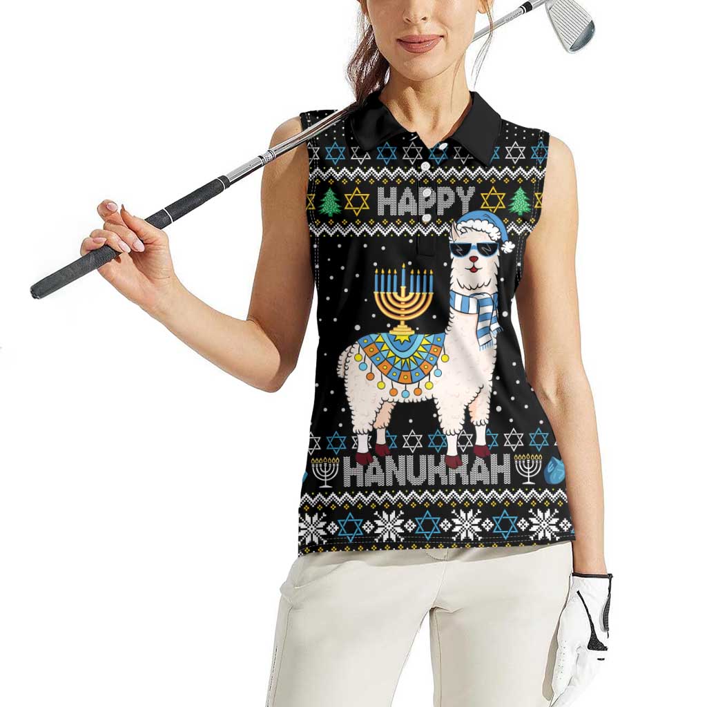 Happy Hanukkah Llama Women Sleeveless Polo Shirt Funny Menorah for Jewish Holiday - Wonder Print Shop