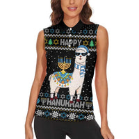 Happy Hanukkah Llama Women Sleeveless Polo Shirt Funny Menorah for Jewish Holiday - Wonder Print Shop