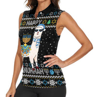 Happy Hanukkah Llama Women Sleeveless Polo Shirt Funny Menorah for Jewish Holiday - Wonder Print Shop
